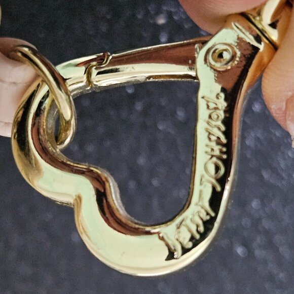 Betsey Johnson Blush Celly Embossed Wallet Wristlet Heart Gem & Chain Strap - Picture 9 of 14